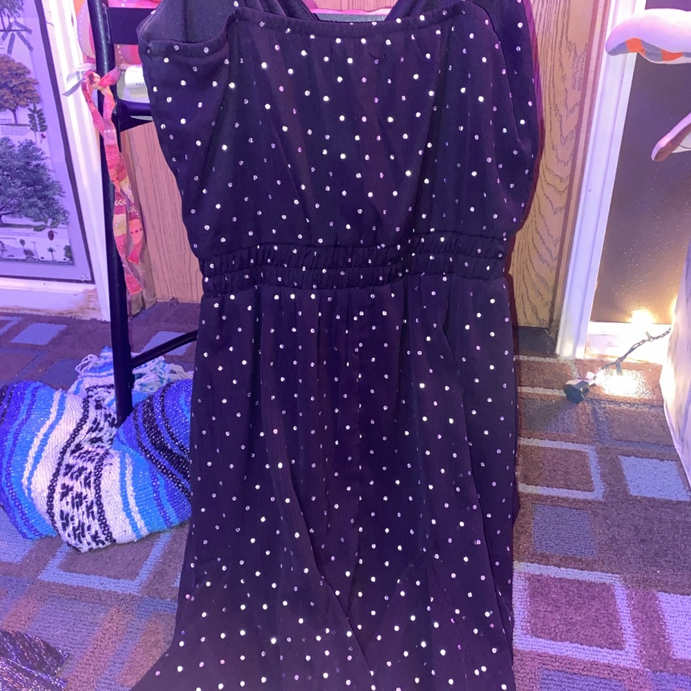 Black cinched polka dot dress